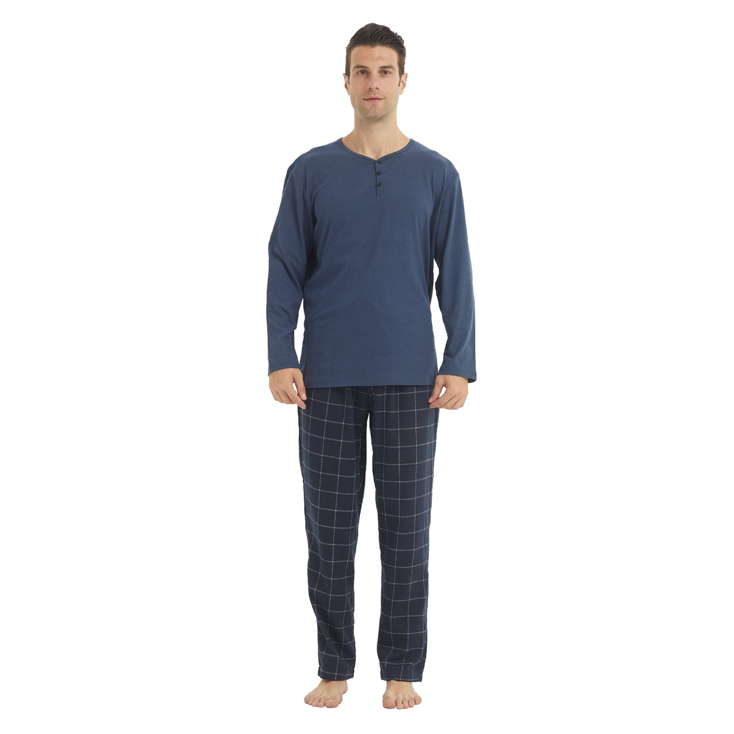 LANBAOSI Men Pajamas Set Comfy Plaid Flannel Pants And Microfleece Shirt