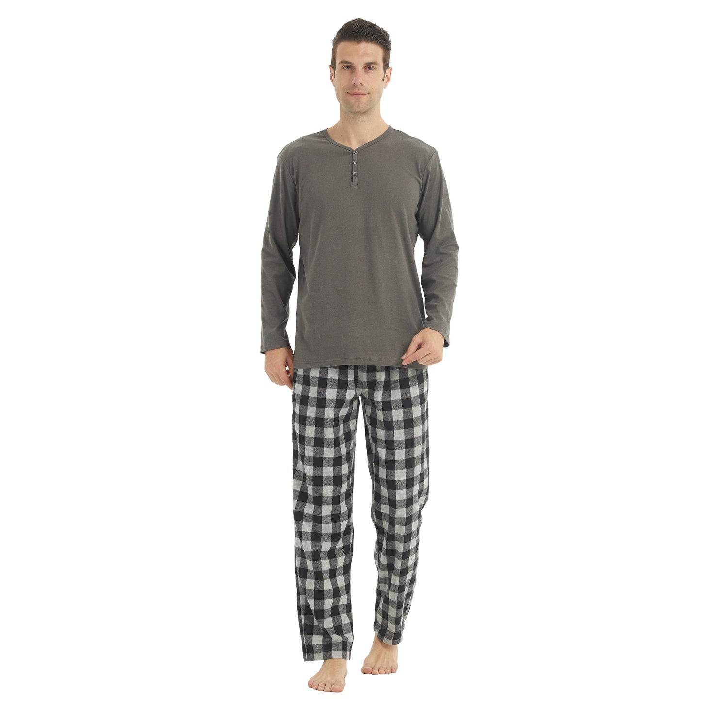 LANBAOSI Men Pajamas Set Comfy Plaid Flannel Pants And Microfleece Shirt