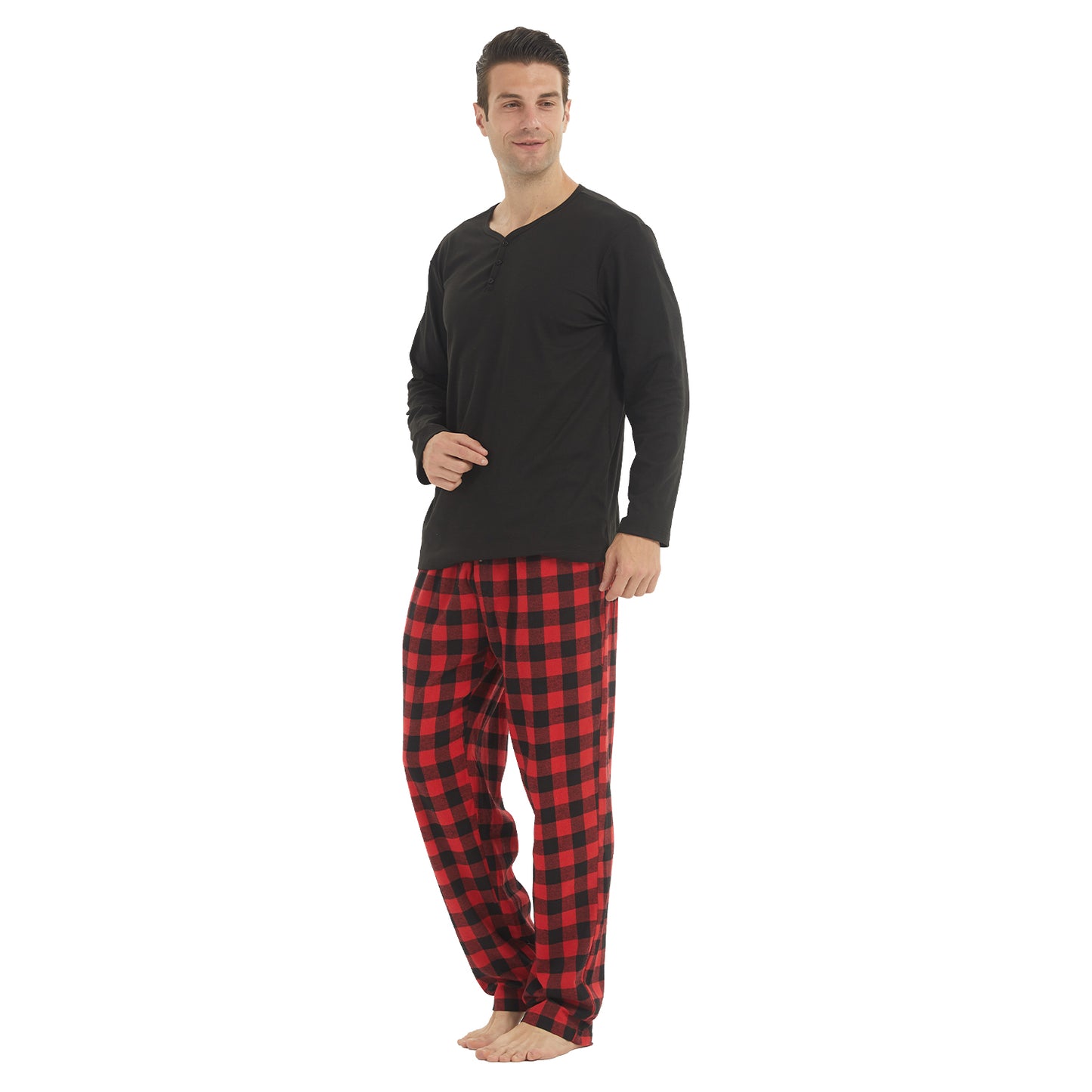 LANBAOSI Men Pajamas Set Comfy Plaid Flannel Pants And Microfleece Shirt
