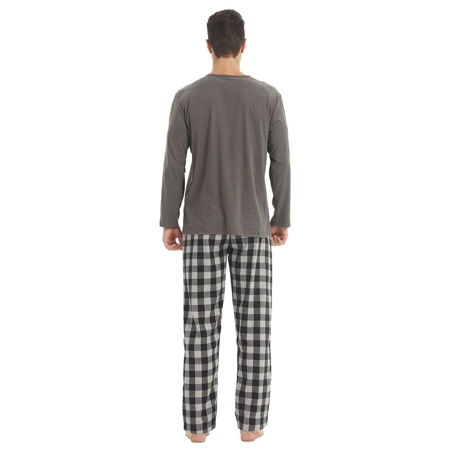 LANBAOSI Men Pajamas Set Comfy Plaid Flannel Pants And Microfleece Shirt