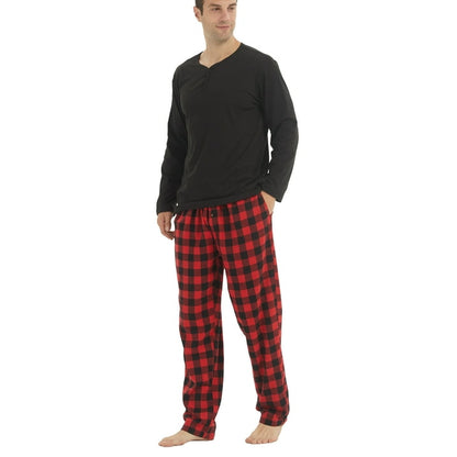 LANBAOSI Men Pajamas Set Comfy Plaid Flannel Pants And Microfleece Shirt