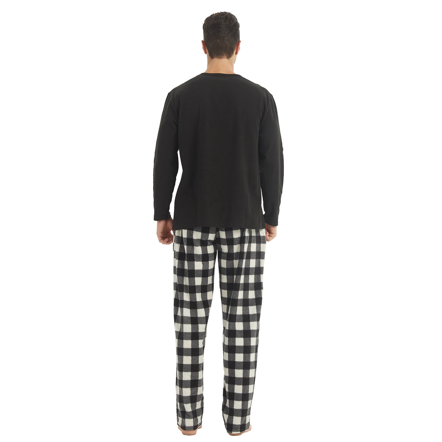 LANBAOSI Men Fleece Plaid Pajamas Set Comfy Sleepwear 2-piece