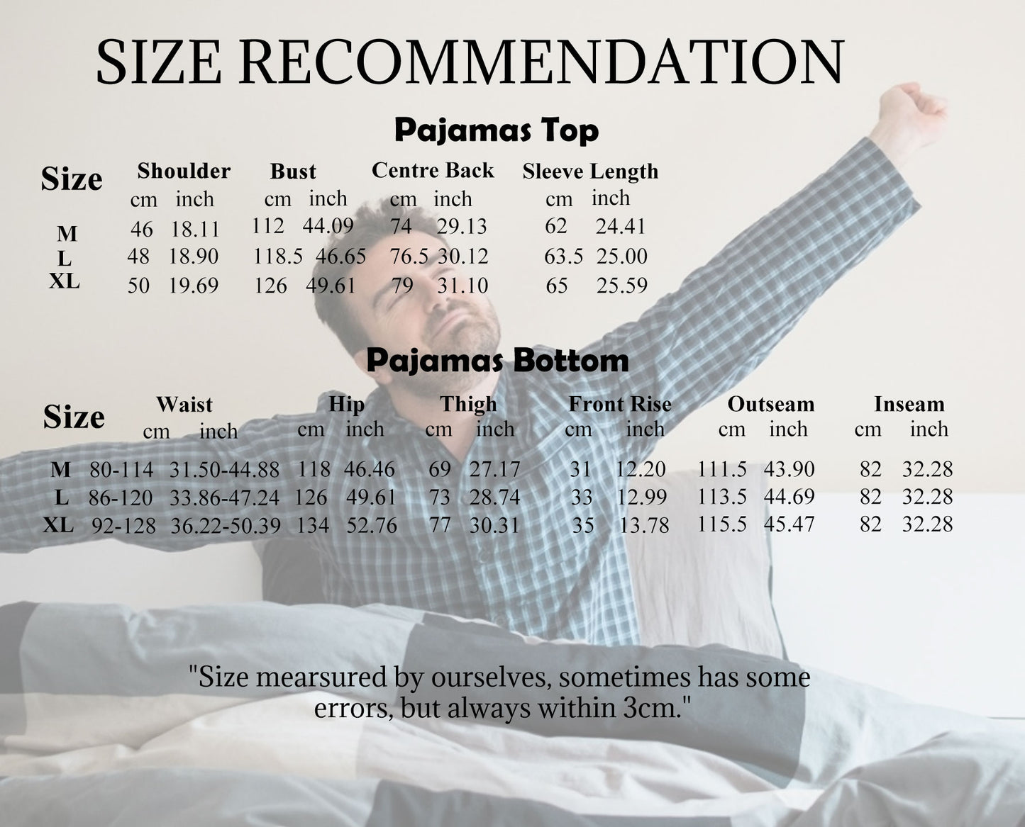 LANBAOSI Men Fleece Plaid Pajamas Set Comfy Sleepwear 2-piece