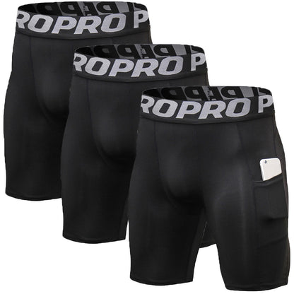 3 Pack Men Compression Shorts with Pocket Athletic Running Workout Underwear