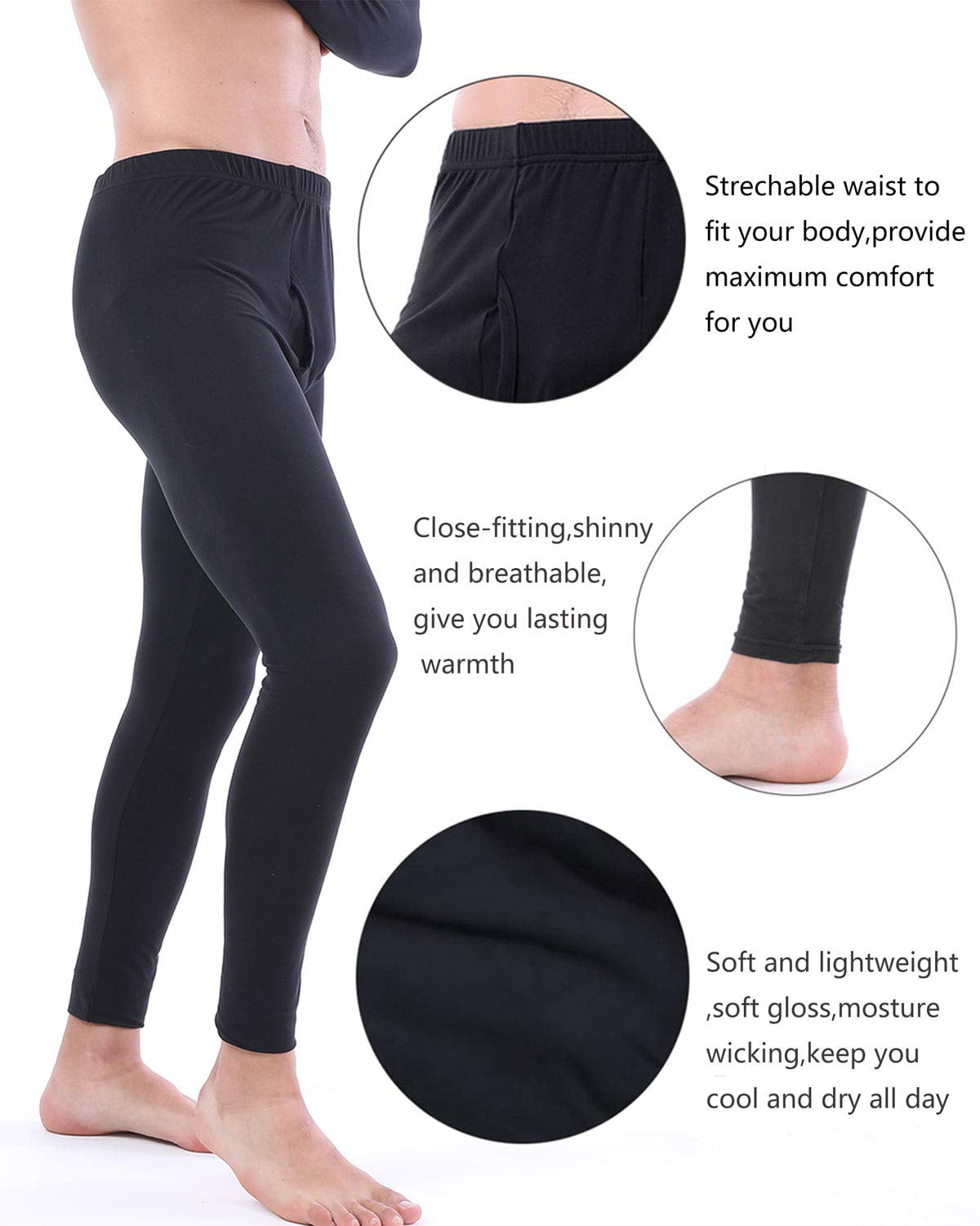 LANBAOSI Men Thermal Pants Long John Underwear Bottom 2 Pack
