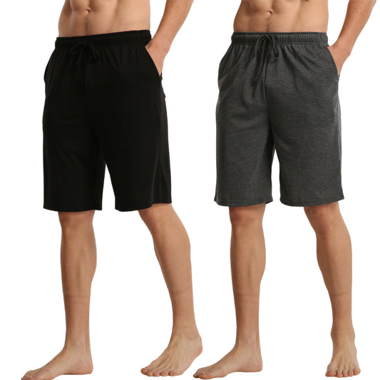 LANBAOSI Men's 2 Pack Pajama Shorts Jersey Knit Lightweight Sleep Lounge with Pockets