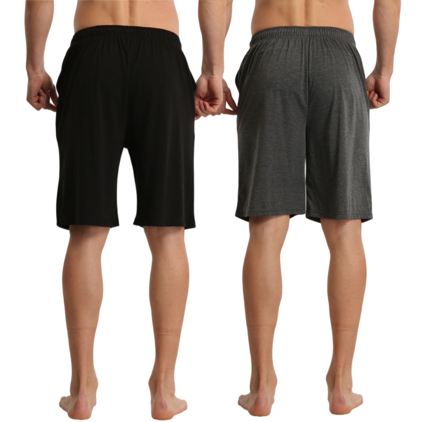 LANBAOSI Men's 2 Pack Pajama Shorts Jersey Knit Lightweight Sleep Lounge with Pockets