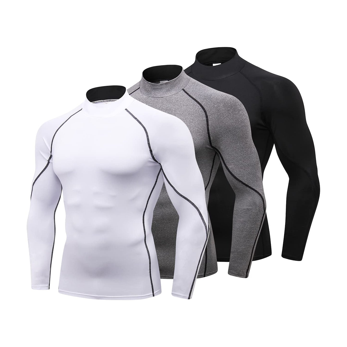 3 Pack Mens Mock Turtleneck Long Sleeve Compression Shirts Dry Fit Workout Shirts