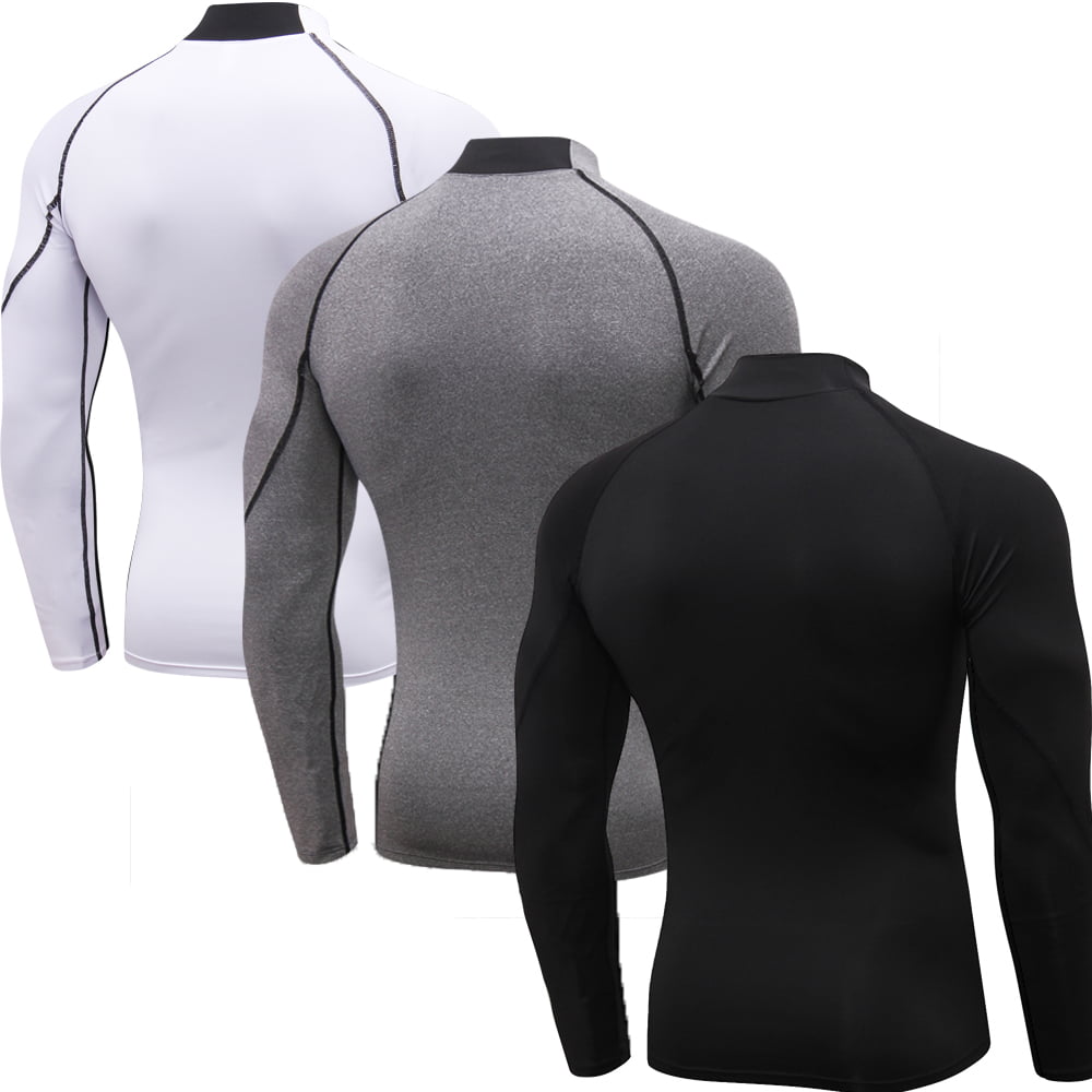 3 Pack Mens Mock Turtleneck Long Sleeve Compression Shirts Dry Fit Workout Shirts