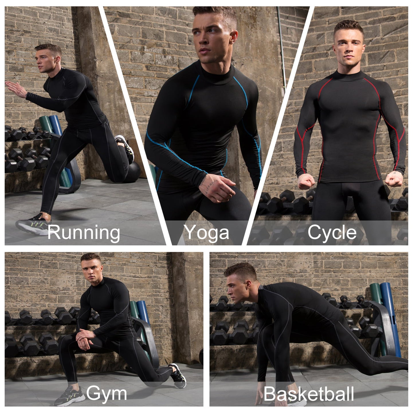 3 Pack Mens Mock Turtleneck Long Sleeve Compression Shirts Dry Fit Workout Shirts