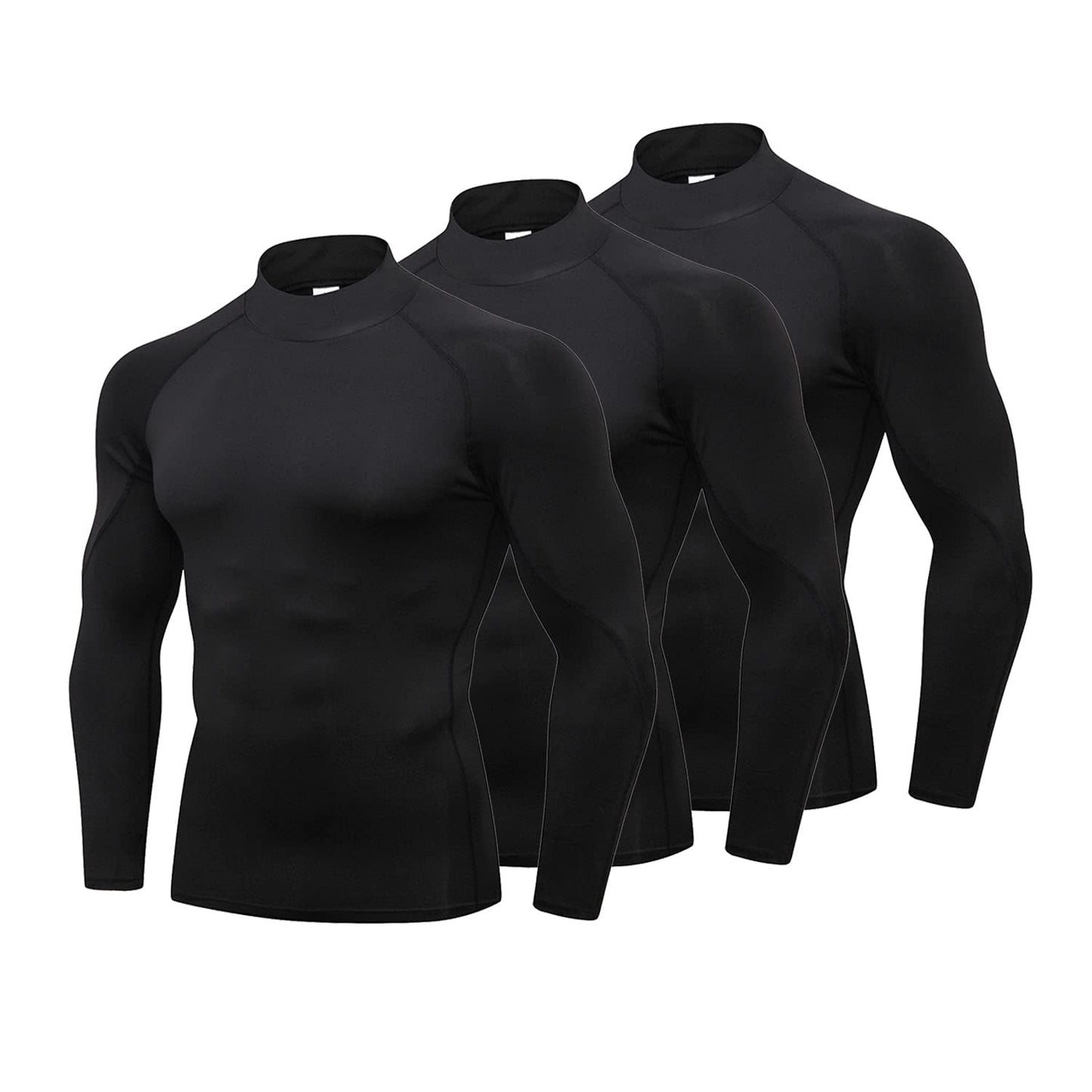 3 Pack Mens Mock Turtleneck Long Sleeve Compression Shirts Dry Fit Workout Shirts