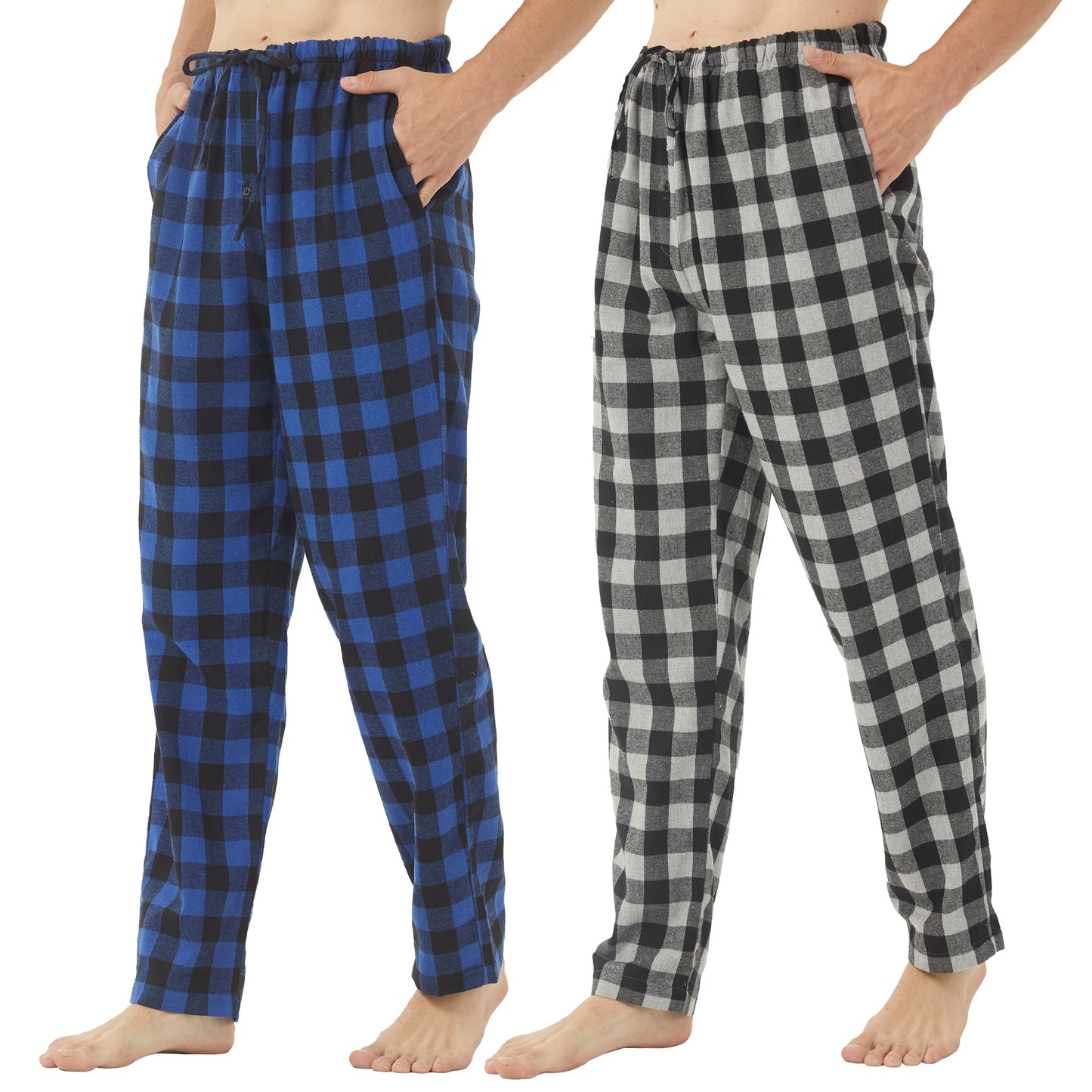 LANBAOSI 2 Pack Men's Flannel Plaid Pajama Pants Lounge PJ Bottoms