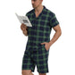 LANBAOSI Mens Pajamas Set Short Sleeve Button Down Shirts and Plaid PJ Shorts 2pc Soft Lounge Sleepwear Set