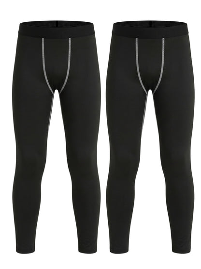 2 Pack Youth Boys Compression Leggings Athletic Workout Running Tights
