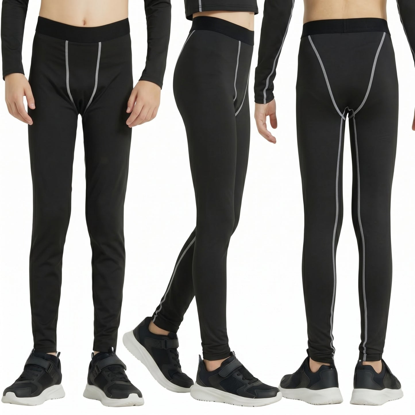 2 Pack Youth Boys Compression Leggings Athletic Workout Running Tights