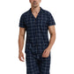 LANBAOSI Mens Pajamas Set Short Sleeve Button Down Shirts and Plaid PJ Shorts 2pc Soft Lounge Sleepwear Set