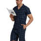 LANBAOSI Mens Pajamas Set Short Sleeve Button Down Shirts and Plaid PJ Shorts 2pc Soft Lounge Sleepwear Set