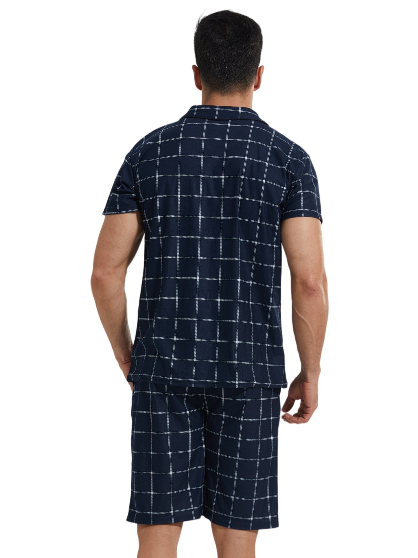 LANBAOSI Mens Pajamas Set Short Sleeve Button Down Shirts and Plaid PJ Shorts 2pc Soft Lounge Sleepwear Set