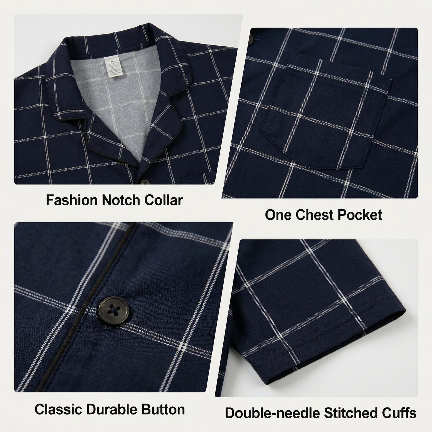 LANBAOSI Mens Pajamas Set Short Sleeve Button Down Shirts and Plaid PJ Shorts 2pc Soft Lounge Sleepwear Set