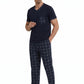 LANBAOSI Mens Pajamas Set Short Sleeve T-shirt and Plaid PJ Pants Set Soft Lounge Set