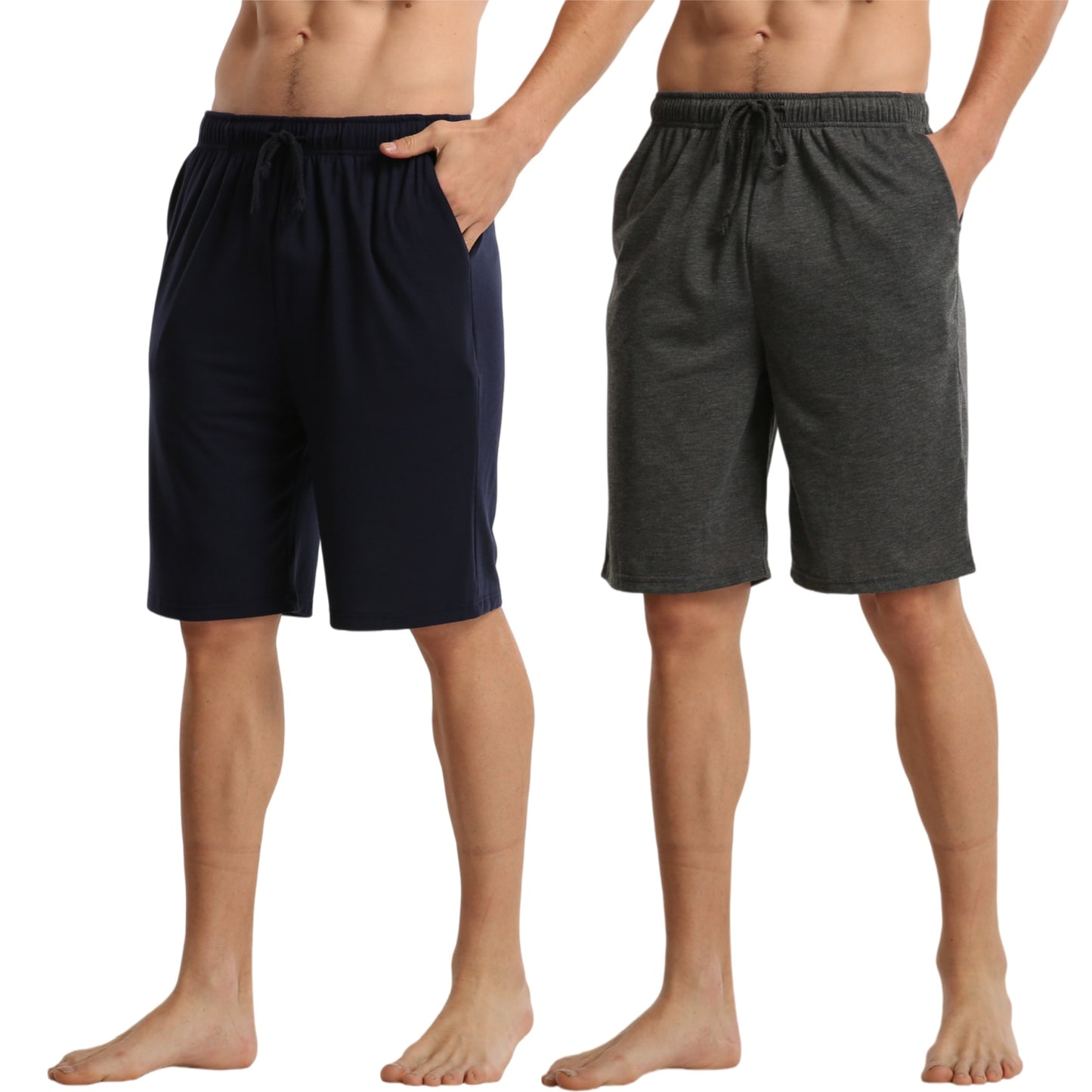 LANBAOSI Men's 2 Pack Pajama Shorts Jersey Knit Lightweight Sleep Lounge with Pockets