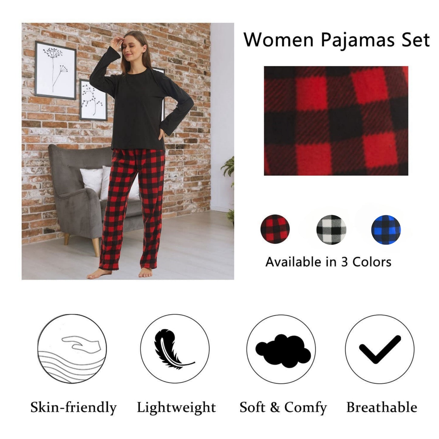LANBAOSI Woman Winter Fleece Pajamas Set 2 Piece  Comfy Warm PJ Set