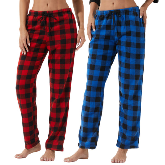 LANBAOSI 2 Pack Women Comfy Soft Fleece Plaid Pajama Pants