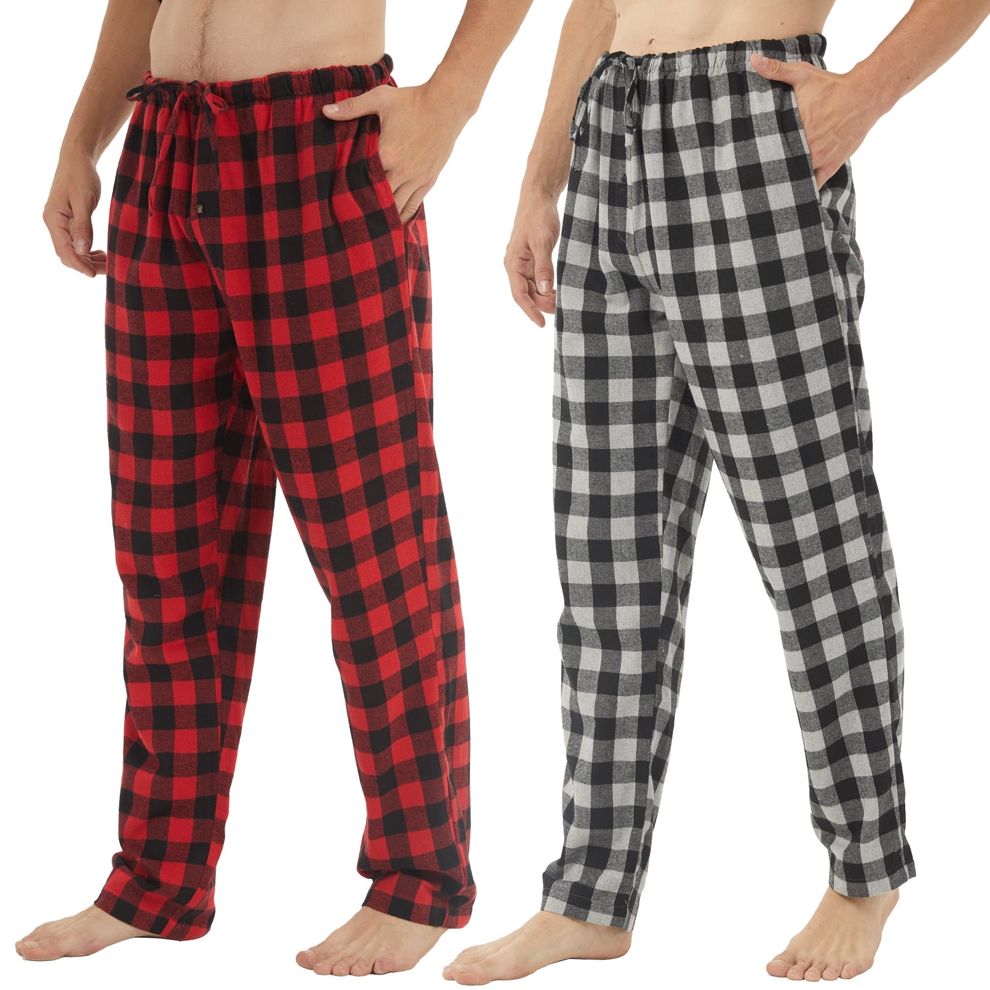 LANBAOSI 2 Pack Men's Flannel Plaid Pajama Pants Lounge PJ Bottoms