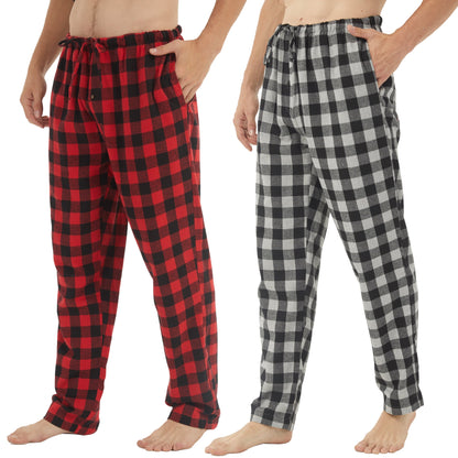 LANBAOSI 2 Pack Men's Flannel Plaid Pajama Pants Lounge PJ Bottoms