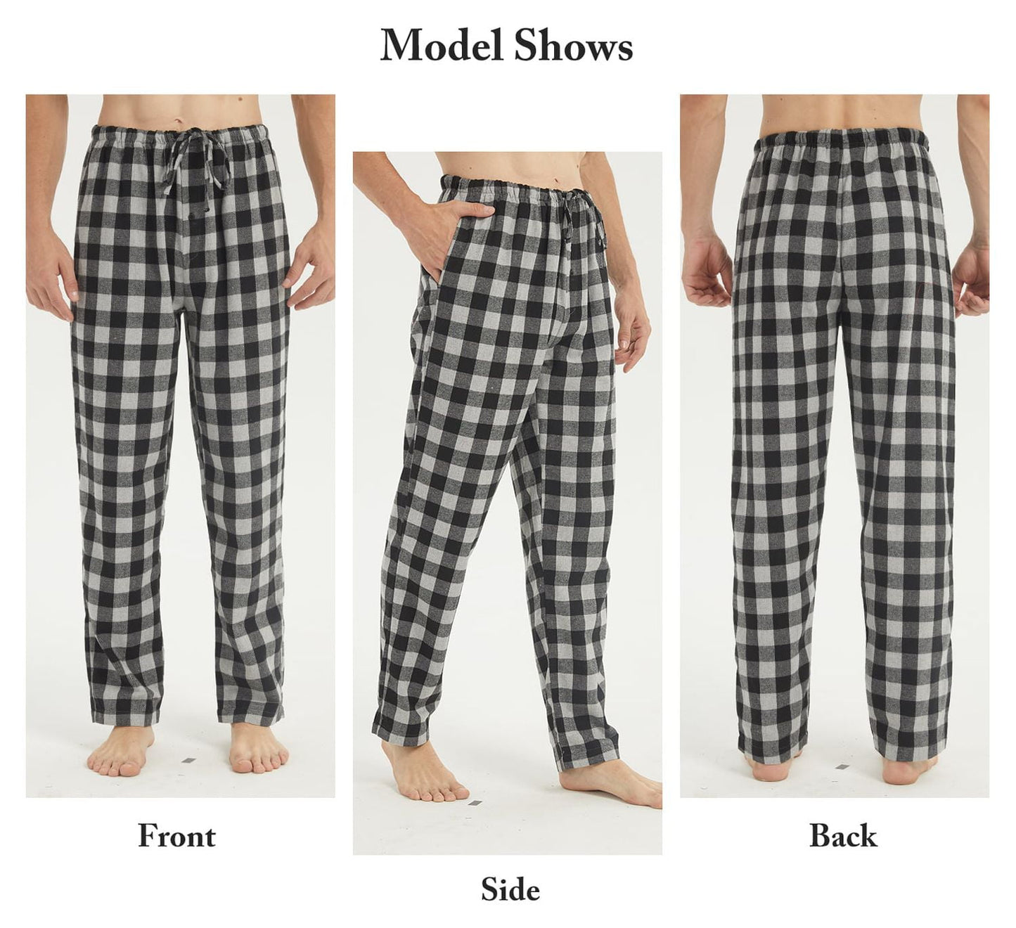LANBAOSI 2 Pack Men's Flannel Plaid Pajama Pants Lounge PJ Bottoms