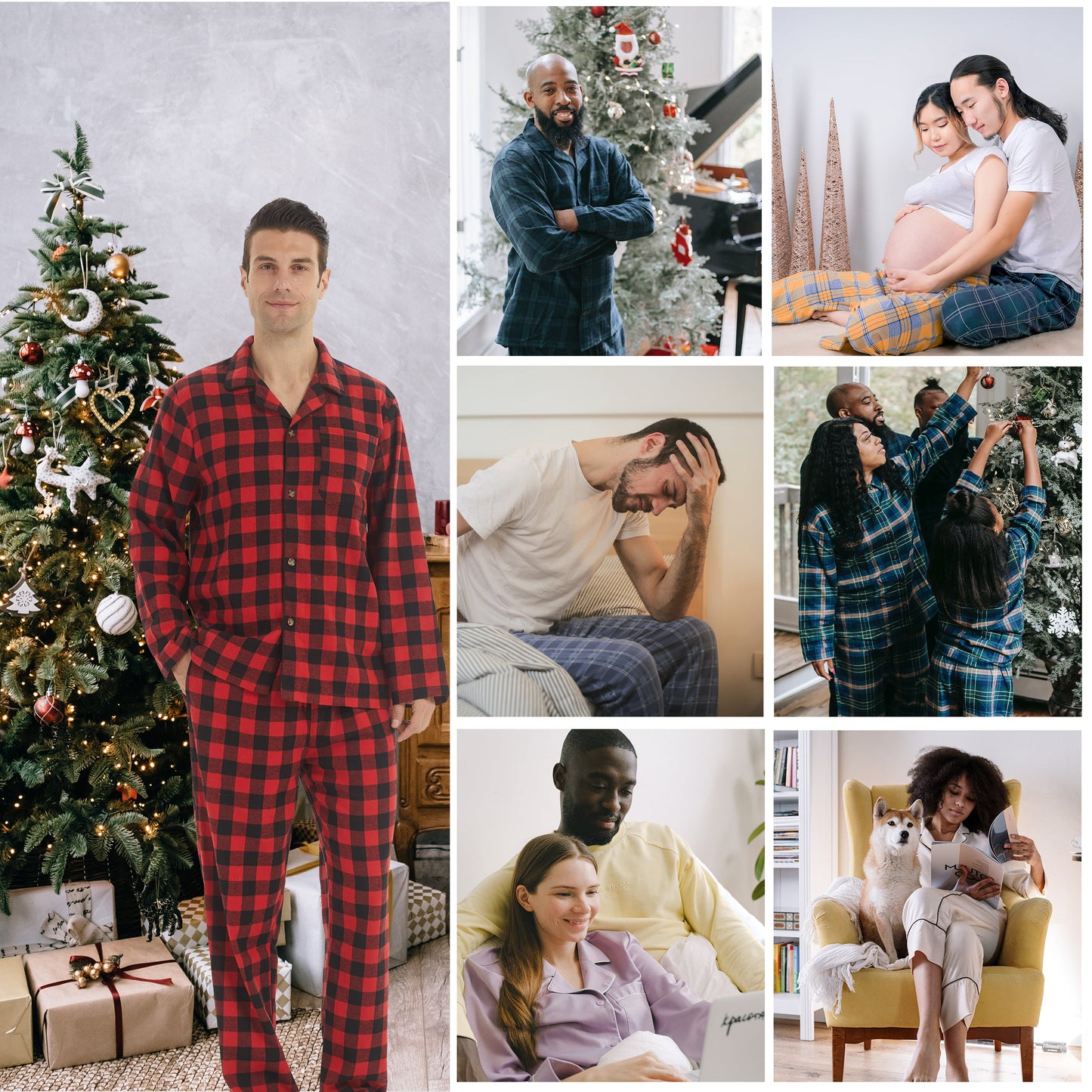 LANBAOSI 2 Pack Men's Flannel Plaid Pajama Pants Lounge PJ Bottoms