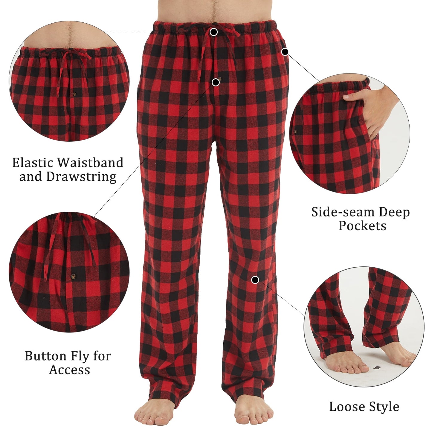 LANBAOSI 2 Pack Men's Flannel Plaid Pajama Pants Lounge PJ Bottoms