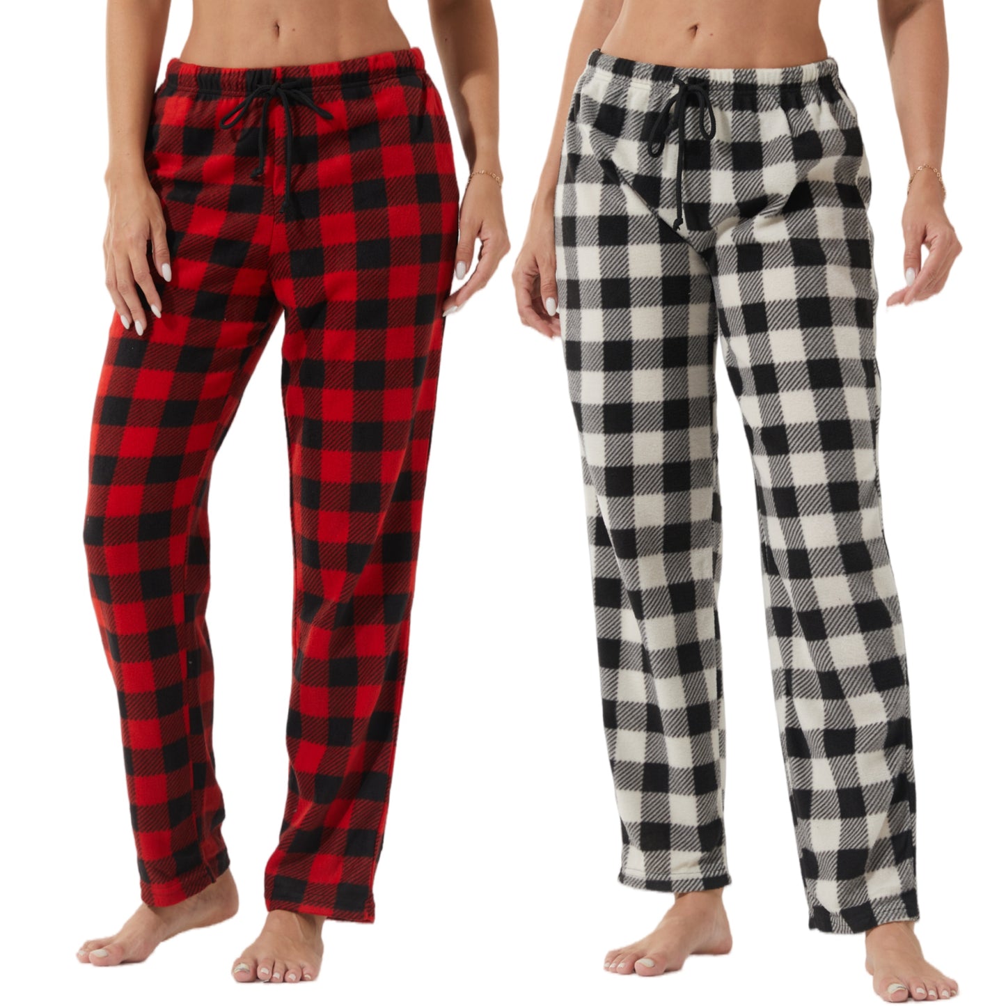LANBAOSI 2 Pack Women Comfy Soft Fleece Plaid Pajama Pants