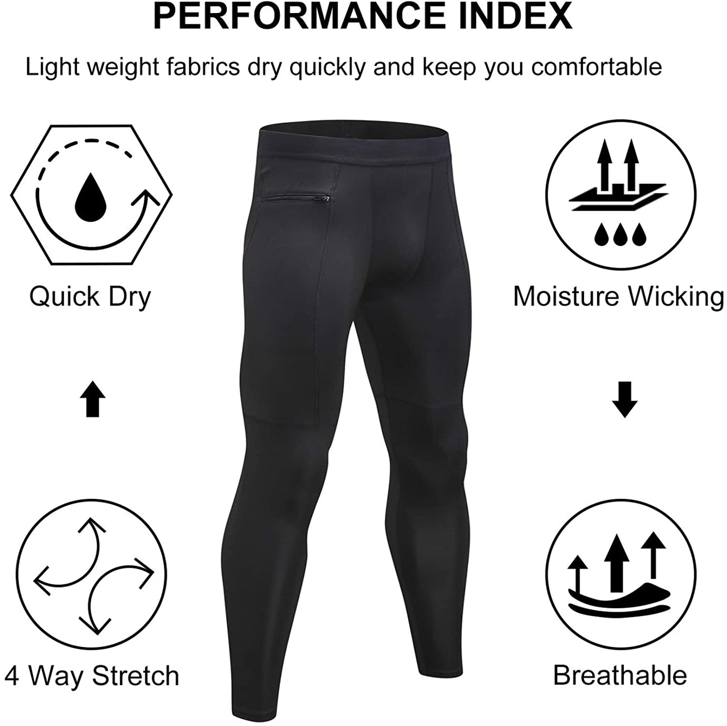 2 Pack Compression Pants Men Leggings Pocket Running Tights Male Athletic Base Layer LANBAOSI