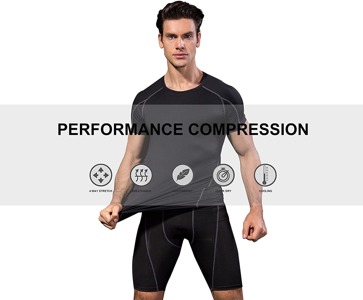 2 Pack Men Cool Dry Short Sleeve Compression Shirts Male Sports Baselayer T-Shirts Tops LANBAOSI