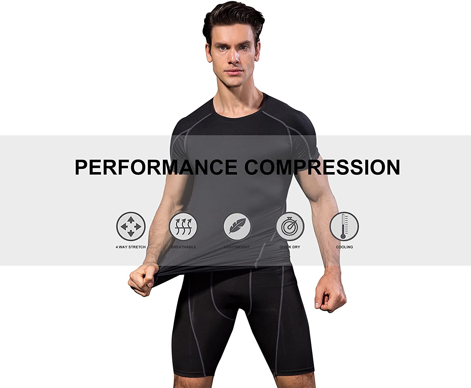 4 Pack: Mens Short Sleeve Shirts Compression Shirt Base Layer Men