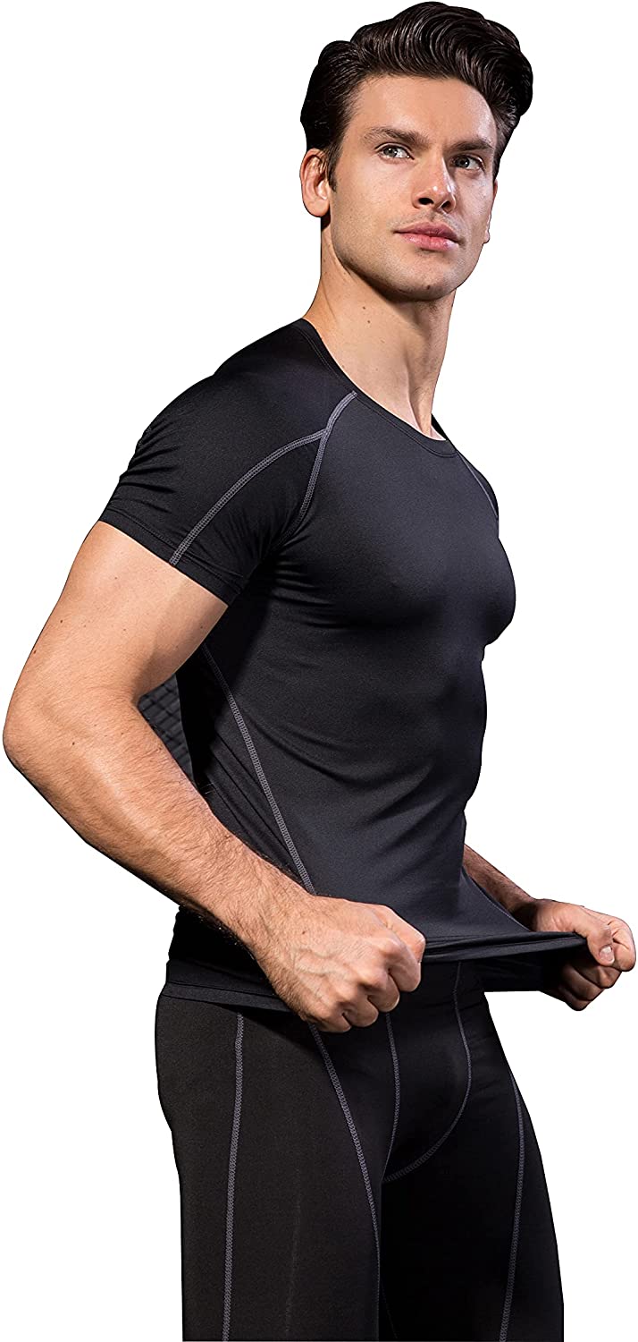 2 Pack Men Cool Dry Short Sleeve Compression Shirts Male Sports Baselayer T-Shirts Tops LANBAOSI