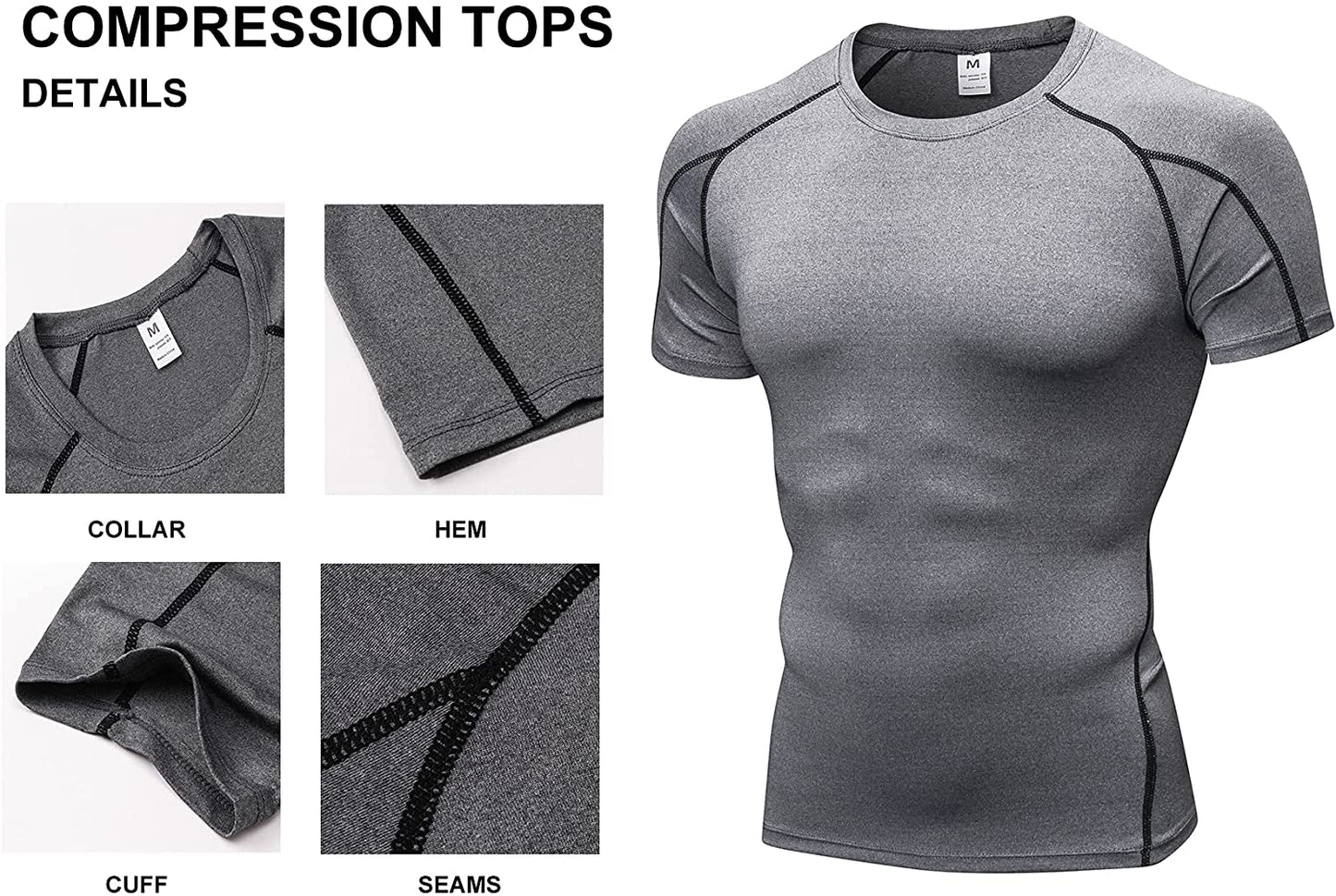 2 Pack Men Cool Dry Short Sleeve Compression Shirts Male Sports Baselayer T-Shirts Tops LANBAOSI