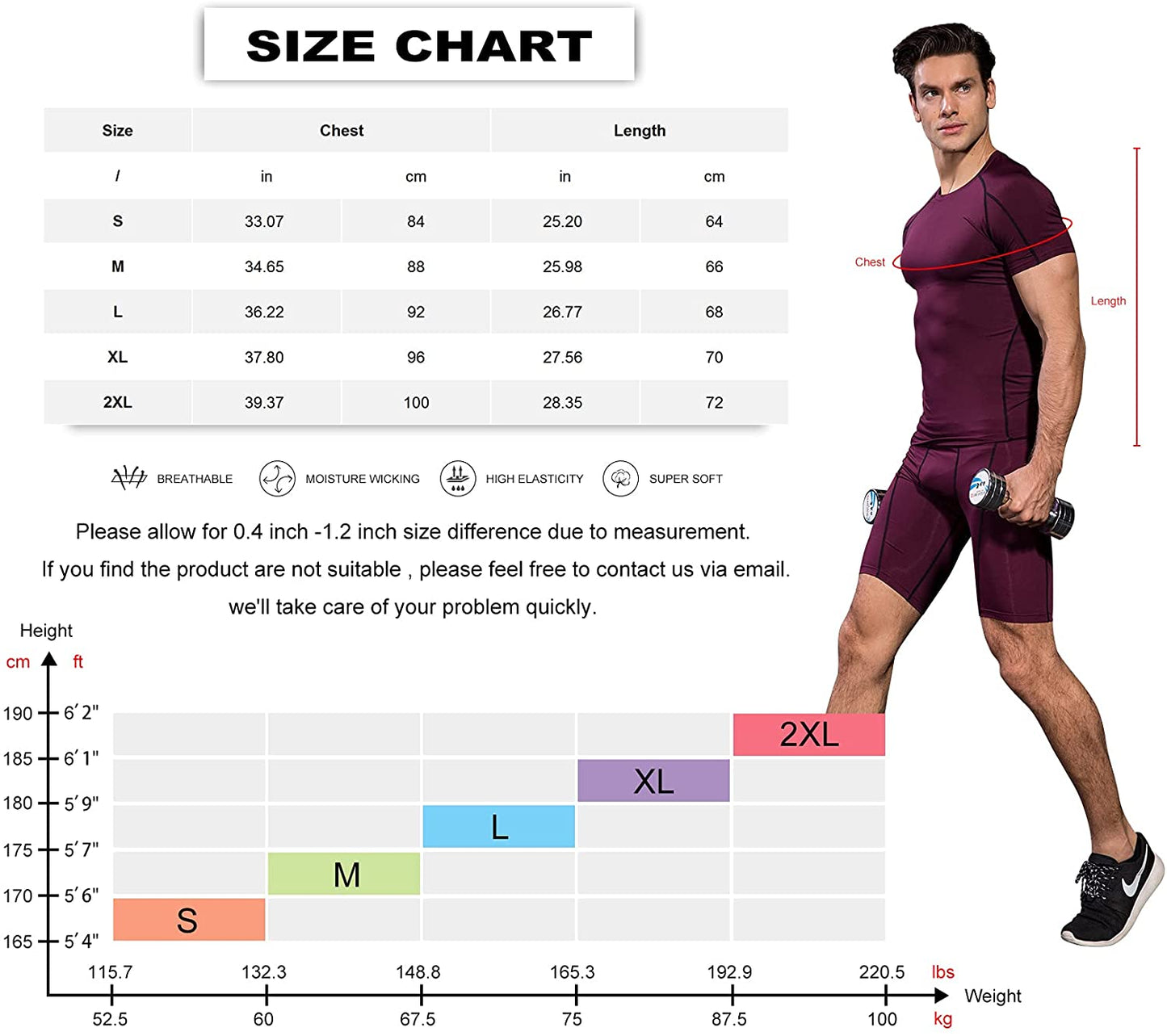 2 Pack Men Cool Dry Short Sleeve Compression Shirts Male Sports Baselayer T-Shirts Tops LANBAOSI