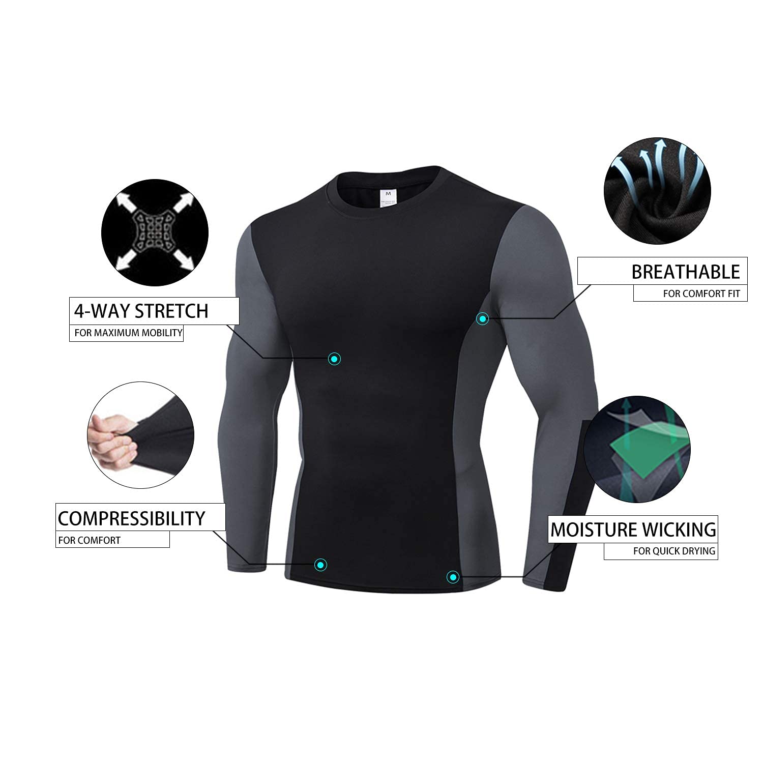 2 Pack Men Thermal Long Sleeve Compression Shirts Male Winter Gear Running Tops LANBAOSI