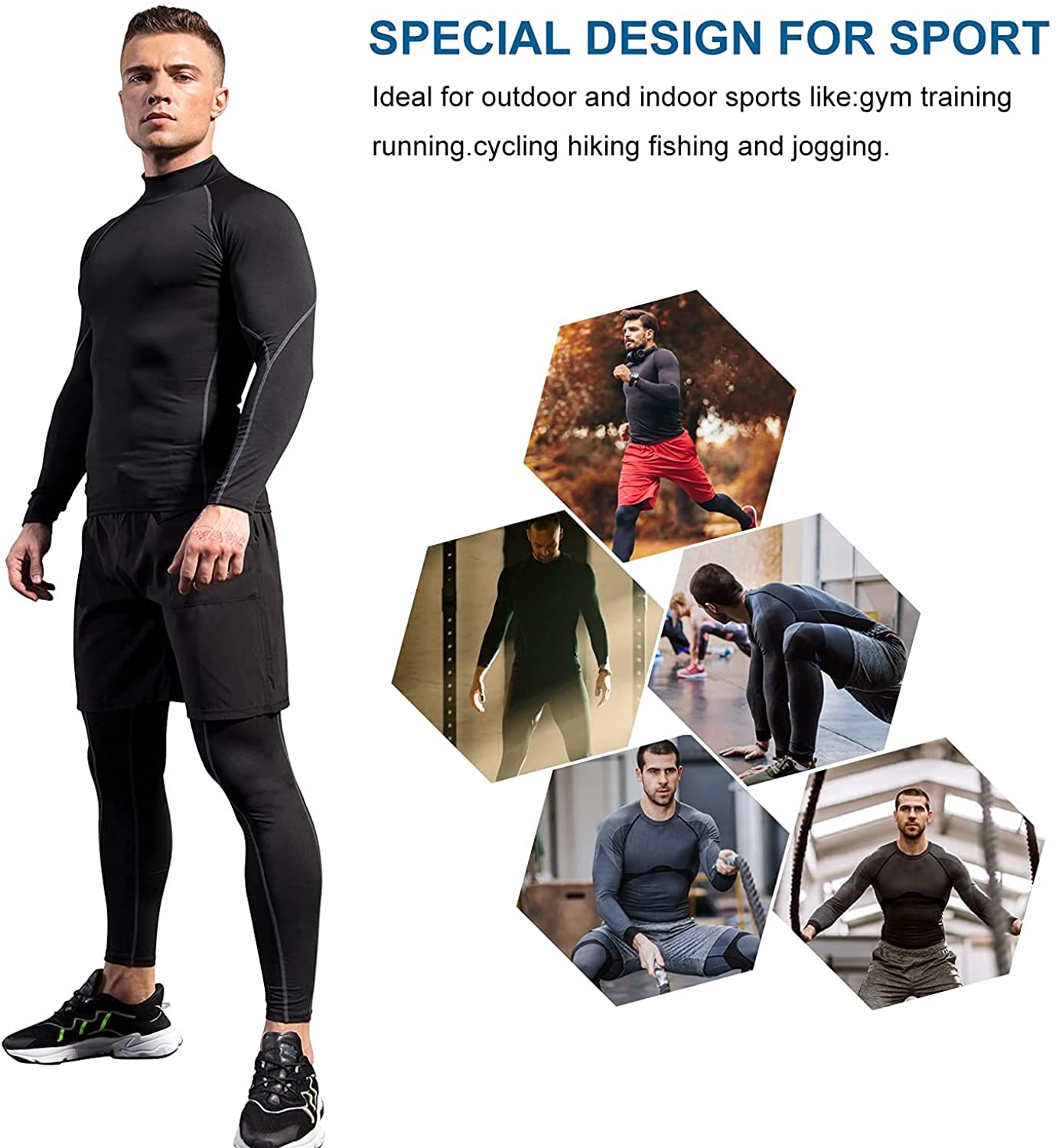 2 Pack Men Thermal Turtle Mock Neck Shirts Male Compression Long Sleeve Tops LANBAOSI