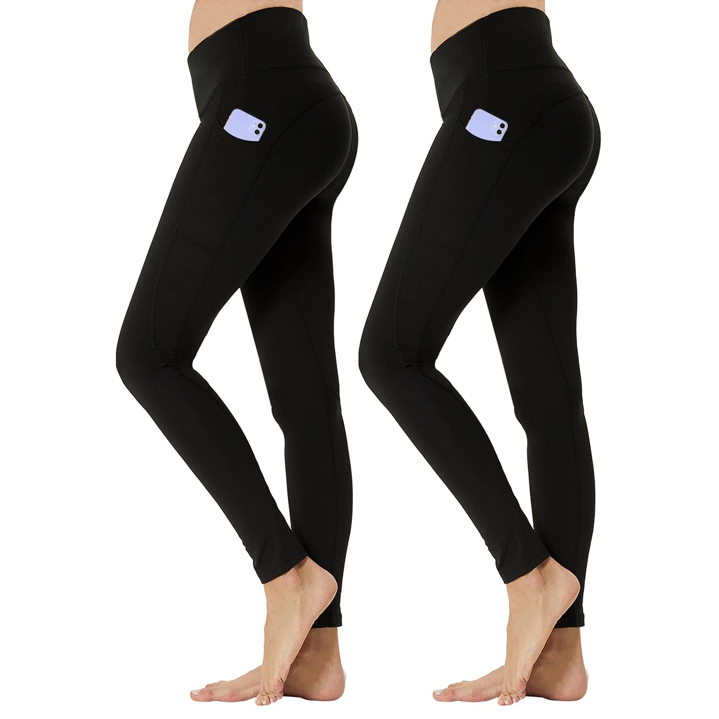 2 Pack Women High Waist Yoga Pants with Pockets Tummy Control Female Workout Leggings LANBAOSI