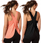 2 Packs Loose Fit Women Sleeveless Yoga Shirts Cross Cut Summer Tank Tops LANBAOSI