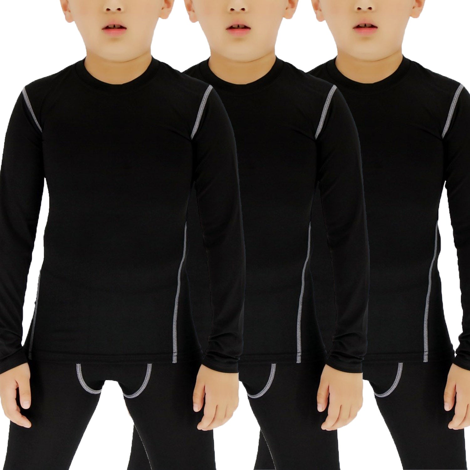 3 Pack Boys Youth Compression Shirts Unisex Juniors Long Sleeve Undershirts Baselayer LANBAOSI