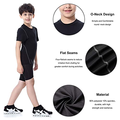 3 Pack Juniors Compression Shirt Underwear Unisex Boys Youth Under Base Layer Short Sleeve Top LANBAOSI