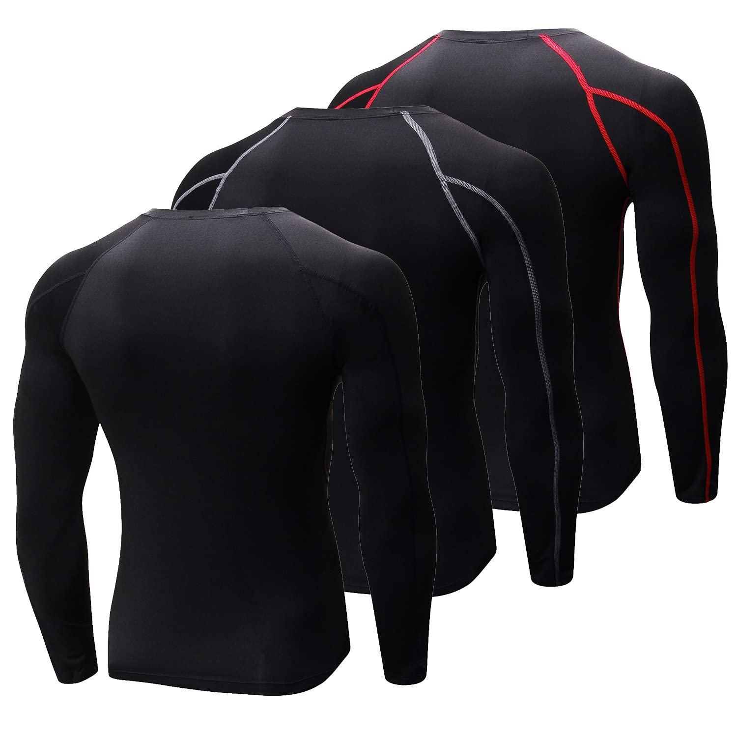 3 Pack Men Long Sleeve Compression Shirts Male Sports Base Layer T-Shirt Athletic Workout LANBAOSI