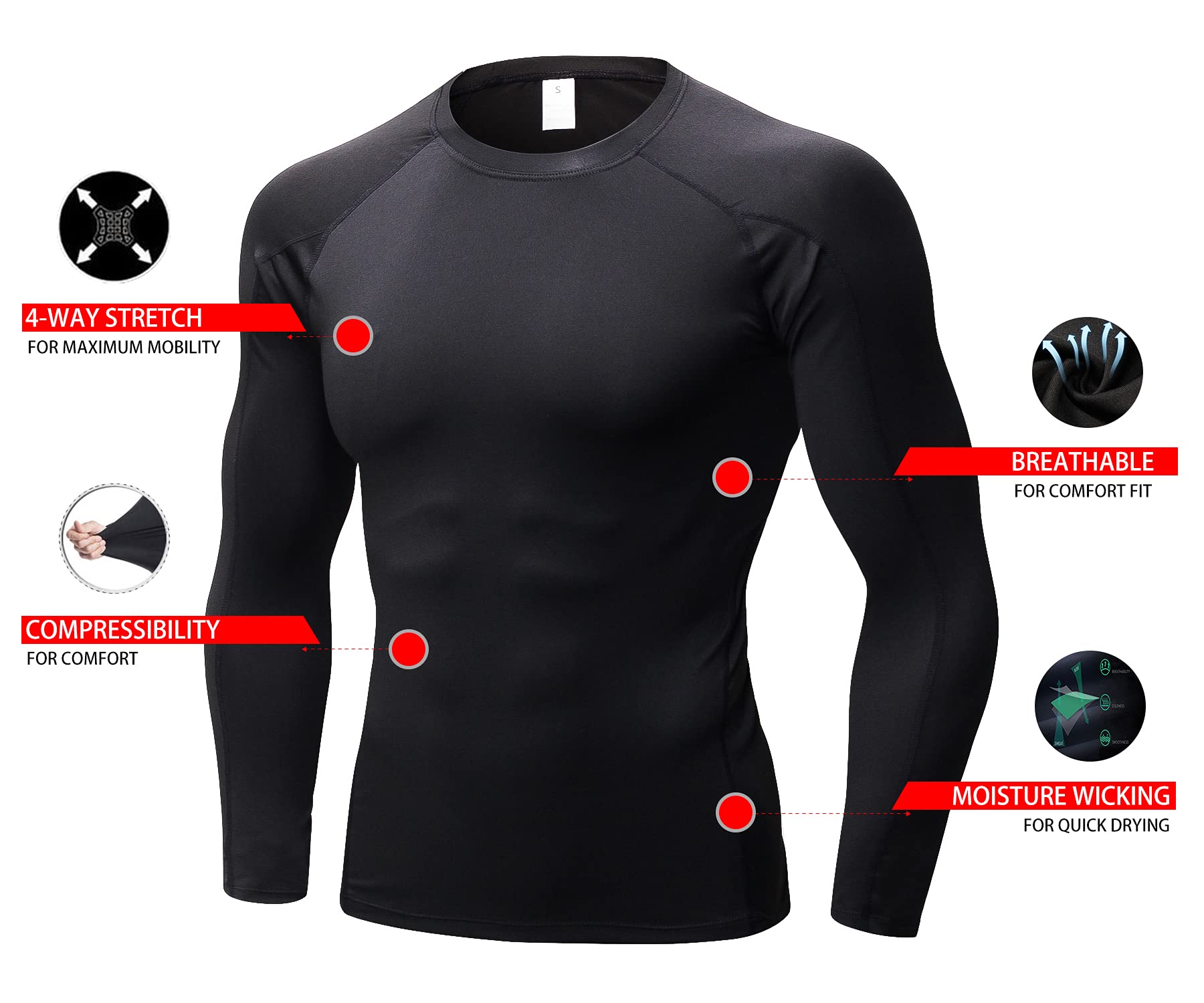 Men's Long Sleeve Compression Shirts Tight Sports Tops 