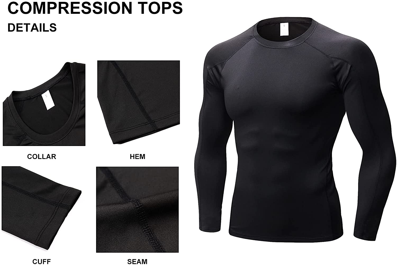 Men Thermal Flecce Long Sleeve Compression Shirts Athletic Base Layer Top  Winter Male Gear Running T-Shirt Size 3X-Large – LANBAOSI