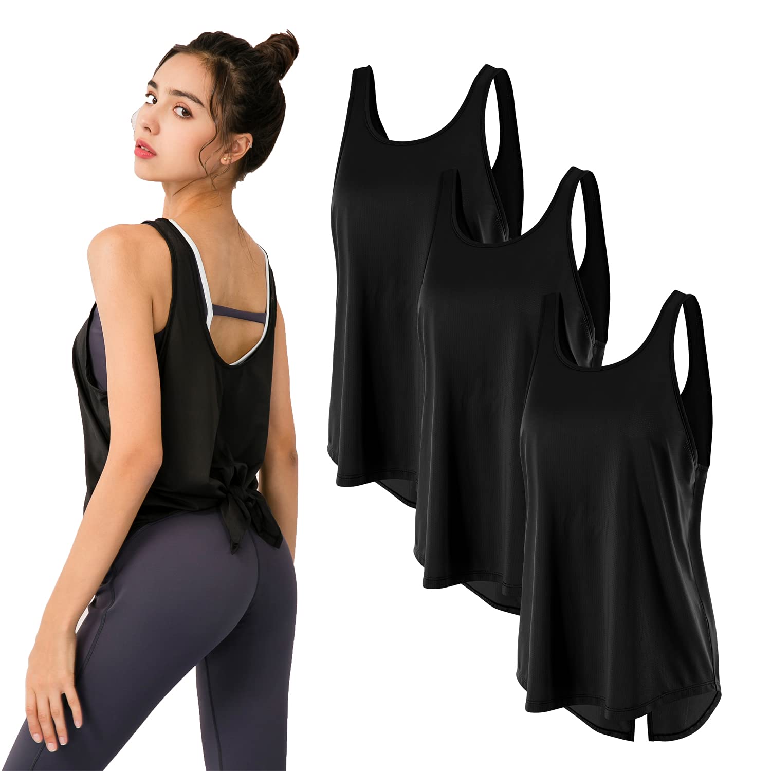 3 Pack Workout Tank Tops for Women Gym Exercise Athletic Yoga Tops Female Sports Shirts Size Large LANBAOSI