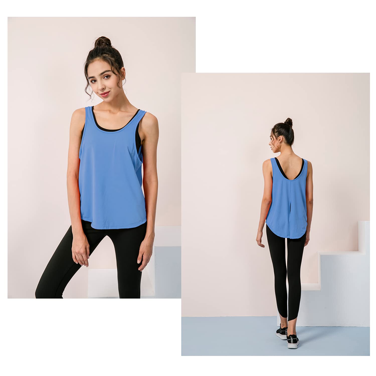 Cathalem Yoga Racerback Tank Top for Women Sleeveless Running Loose Fit Yoga  Tops Active Shirts Pickleball Sports Gym Exercise,Blue XXL 